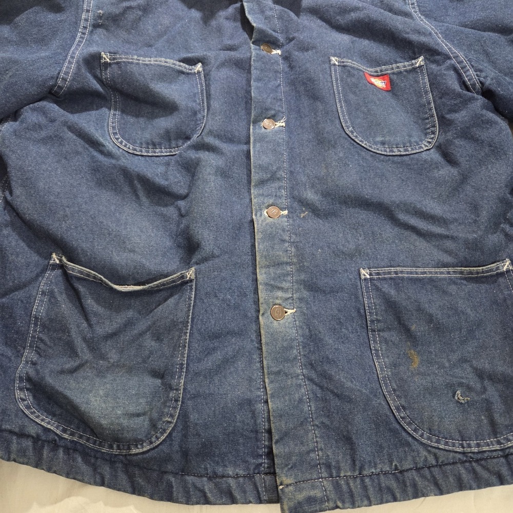 Dickies Distressed Denim Blue Chore Coat Blanket Lined Corduroy Collar Mens XXL - Picture 8 of 16